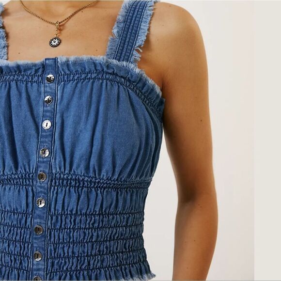 Anthropologie Stretch Rouched Denim Corset Top- Factory Wrapped - Picture 2 of 7